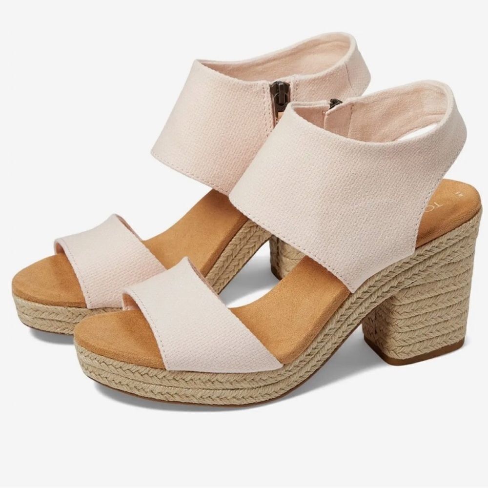 TOMS 11/42.5 Majorca Dusty Peach Platform City Espadrille Heel Zip Sandals